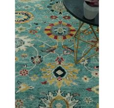 Teal And Yellow Modern Oushak Wool Rug